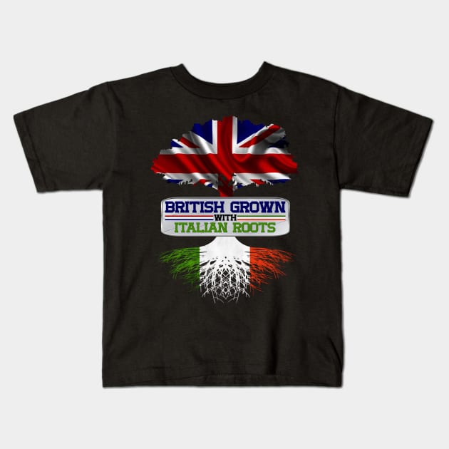 British Grown With Italian Roots Cool Patriotic Gift For British Italians Kids T-Shirt by BadDesignCo